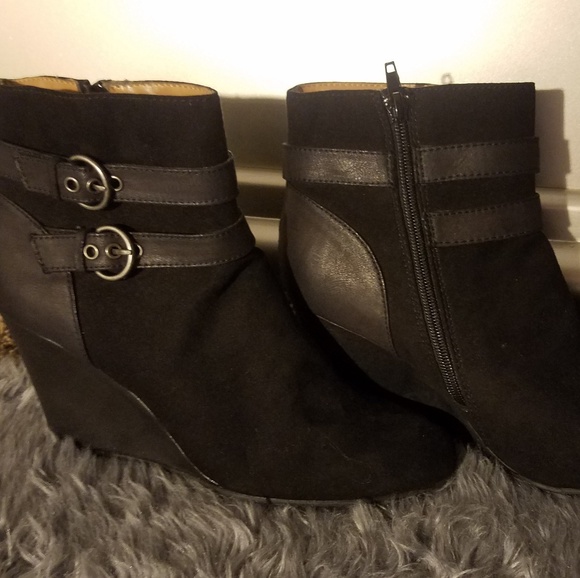 Shoes - Black wedge booties size 9